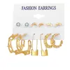 Brincos de Argola Dourados da Moda Conjunto de Brincos Punk com Pérolas para Senhoras