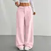 Comercio Exterior Europeo y Americano Amazon Transfronterizo Ropa Casual para Mujer con Bolsillos Delanteros y Traseros Holgados Color Sólido Bolsillos Pantalones de Pierna Ancha Largos Casual