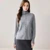 Suéter 100% Cachemir Puro para Mujer Cuello Alto Botones Cardigan Retorcido Abrigo Cálido Moda con Estilo Temperamento Tejido