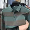 Camisa Polo Masculina de Manga Longa Listrada com Gola Reversível, Top Casual da Moda com Bolsos Reais, Camiseta Masculina