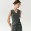 Novo colete de malha outono/inverno, gola V, cor sólida, sem mangas, com acabamento ondulado, versátil, slim fit e que valoriza a silhueta, em estilo francês, perfeito para o trabalho.