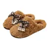 Zapatillas de Algodón para Dormitorio Otoño Invierno Mujer Lazo Dulce Antideslizantes Bloque de Color Cuadros Peludas Silenciosas Ligeras