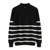 Nueva Exportación Otoño e Invierno Tejido de Lana de Punto con Media Cremallera para Hombre Tejido de Punto Holgado Cuello Alto Rayas Empalmadas Chaqueta de Punto para Hombre