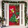 Decoración de Cubierta de Puerta de Navidad Tela Colgante Monstruo Peludo Verde Cubierta de Puerta Grinch Cortina de Puerta Grinch de Navidad Tapiz de Año Nuevo Juego de Puerta Fondo