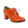 Zapatos de mujer de charol con cordones de una sola capa tacón grueso tacones altos zapatos romanos 40-43 talla grande zapatos de comercio exterior entrega en una sola pieza