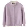 Chaqueta de cachemira a bloques de color de siete puntadas para otoño e invierno, cuello alto infantil, suave y acogedora, unisex, con cremallera, de color contrastante, cárdigan engrosado