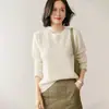 2025 Novo Suéter de Caxemira Outono e Inverno Feminino Gola Redonda Slim Fit Macio Cera Aparência Emagrecedora Cor Pura Lindo Flor Tricotado Suéter Base