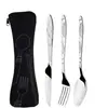 Cuchillo para Bistec, Tenedor y Cuchara Estilo Western de Acero Inoxidable, Set Creativo Portátil de Cubiertos con Bolsa de Tela, Set de Tres Piezas, Origen Amazon