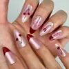 Popular en Xiaohongshu: Uñas Postizas Dulces de Cereza para Niña con un Look de Gafas de Sol Francesas Cat-Eye de Alta Gama, Uñas Almendradas de 24 Piezas