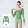 Ropa de Yoga Personalizada en Lotes Pequeños con Logo, Camiseta Deportiva Fitness de Secado Rápido, Top de Manga Larga con Cuello en V Ajustado para Pilates