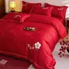 Juego de Cuatro Piezas Jacquard de Lujo Ligero Algodón Puro para Boda Ropa de Cama para Boda Sábana Bajera Roja Grande Sábana Estilo Funda Nórdica Estilo Falda de Cama