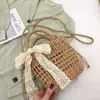 Bolsas de Palha Tecidas Artesanais de Verão para Mulheres 2026 Nova Moda Bolsa Transversal de Palha para Mulheres Férias na Praia Bolsa de Balde Portátil