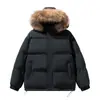 Nova jaqueta de algodão de inverno para homens, peça de outer wear estilo japonês com gola e capuz de pele, espessada para aquecimento, casaco de algodão masculino de corte solto