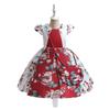 Comércio Exterior Transfronteiriço Novo Estilo Vestido de Princesa Manga Pequena Voadora Vestido de Passarela Estampa de Laço Splicing Vestido de Princesa Bufante Performance