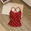 Regata com Estampa de Bolinhas e Costas Cruzadas com Pedrarias e Bojo, Top Regata Slim de Verão Emagrecedor para Meninas Descoladas