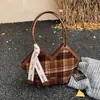 Bolsa para Travessia de Fronteira Feminina Tendência Outono e Inverno 2025 Nova Moda Bolsa de Ombro Xadrez Bolsa Tote de Grande Capacidade