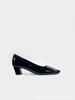 2026 Nova Coleção Início da Primavera Modelo RV Couro Patente Fivela Quadrada Bico Quadrado Clássico Salto Bloco Sapatos Individuais Femininos Ol Ambiente de Trabalho Comutação Sapatos de Boca Rasa Venda Direta