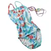 [Rosa del Mar Azul] Nuevo Traje de Baño de Competición Profesional de una Pieza con Avanzado Diseño Brillante de Rosa para Mujer