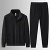 Traje deportivo de primavera y otoño para hombre, hecho de algodón, corte holgado, talla grande, conjunto de dos piezas de sudadera tipo cárdigan casual y pantalones de chándal, moderno