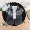 Traje de Verano para Niños 2026 Nueva Moda Ropa de Verano de Manga Corta para Bebé Conjunto de Tres Piezas de Mezclilla de Manga Corta para Niños