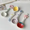 Colher de Cerâmica Esmaltada Estilo Ins Aparência Sofisticada Fofa Doméstica com Cabo Longo Colher de Comer Colher de Sobremesa Colher para Iogurte Aveia