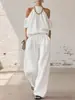 Conjunto casual de verano 2026 nuevo transfronterizo europeo y americano para mujer: top halter sin hombros y pantalones anchos de cintura alta