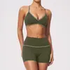 Ropa de Yoga de Alta Elasticidad Nueva Color Bloque Sujetador Control de Abdomen Levantamiento de Glúteos Línea de Fitness Pantalones Cortos Conjunto para Deportes al Aire Libre 9615