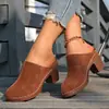 Zapatillas de cuña para mujer de gran tamaño para comercio exterior transfronterizo europeo y americano, novedad de otoño 2026, zuecos cerrados de tacón grueso con suela gruesa