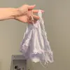 Bragas de encaje satinado moradas de taro francés para mujer, sexys, de cintura baja, con aro para la pierna, transpirables, de algodón puro, con entrepierna triangular.