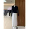 Camisa base de punto de manga larga con cuello polo, color liso, estilo casual versátil de otoño temprano, corte holgado, para mujer