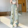 Jeans largo rasgado retrô para mulheres, design fino de cintura alta para o verão de 2026, estilo Y2K, calça reta da moda