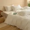 Juego de funda de edredón, sábana y sábana bajera de algodón de fibra larga de Xinjiang, teñido en hilo, jacquard, con amarres, grado A para maternidad e infancia, estilo hotel