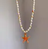 Collar de Estrella de Mar con Cuentas de Colores Dopamina de Verano, Estilo Vacaciones en la Isla, Estrella Naranja, Diseño de Collar Exquisito y Versátil