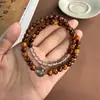 Pulsera de Madera de Ciprés Taihang Rica en Aceite, Cuentas Budistas de Madera, Pulsera de Doble Círculo Coleccionable de Madera de Ciprés y Ágata Gris al por Mayor