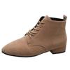 Botas Femininas Plus Size Transfronteiriças Outono e Inverno 2026 Estilo Britânico Botas Curtas Cor Sólida Camurça Bico Fino Cadarço Salto Grosso Botas Plus Size