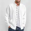 Camisa de Lino para Hombre 2026 Amazon Transfronteriza Primavera y Otoño, Manga Larga, Cuello Alto, Transpirable, Casual, Estilo Chino Nuevo, con Bolsillo