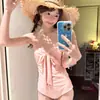 2026 Nuevo Traje de Baño de una Pieza Triángulo Color Rosa Dopamina Estilo Conservador Puro Deseo para Niñas, Estilo Vacacional Traje de Baño para Aguas Termales
