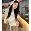 Suéter básico casual blanco para mujer, nuevo estilo otoño e invierno 2025, top de punto con capucha, jersey versátil