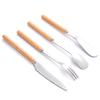 Cuchara tenedor postre mango delgado de madera vajilla de acero inoxidable 410 juego de tres piezas para bistec vajilla occidental juego de cuchillo tenedor cuchara