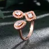 Anel Aberto de Moda em Estoque para Exportação, Anel Gota Cheio de Diamante Estilo Coreano Zircônia Cúbica, Galvanoplastia de Três Camadas