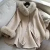2026 Novo Elegante Casaco de Lã com Capa Removível de Pele de Raposa, Casaco de Lã Dupla Face para Mulheres, Atacado B1DD25033