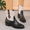Botas Jeans Femininas Europeias e Americanas Tamanho Grande 2026 Outono e Inverno Novos Patchwork Bico Fino Salto Grosso Botas Chelsea Tamanho 43 Botas Femininas