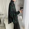 Camisa de Fada da Internet Masculina Solta Manga Longa Chique Vintage Estampada Abstrata Jaqueta Camisa Camisa de Boate de Nicho