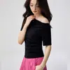 Camiseta de Manga Corta Asimétrica Elegante de Alta Gama para Mujer, Nueva Blusa de Verano en Tencel Lyocell de un Hombro