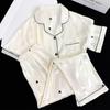 Ropa de casa de manga corta estilo nicho con estampado de rayas y amor de verano coreano de alta gama transfronterizo se puede usar fuera venta al por mayor real