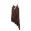 Para Comercio Exterior Europeo y Americano Transfronterizo Ropa de Mujer Aliexpress Más Vendido Verano Marrón Encaje Dobladillo Irregular Vestido de Tirantes