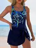 Traje de baño de una pieza estilo falda conservador talla grande bestseller transfronterizo para mujer, adelgazante y que realza la figura, traje de baño tipo boxer estampado para vacaciones