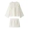 Venta al por mayor de ropa para mujer de comercio exterior en stock del fabricante 2025 Nuevo Conjunto de Camisa con Empalme de Encaje Redondo Fresco Estilo Francés