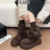 Botines estilo retro de piel de oveja color marrón Melard para mujer, con suela gruesa, que aumentan la altura, botines cortos, plisados, botines apilados, botines de tubo