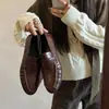 Mocasines retro plisados de piel genuina para mujer, estilo slip-on, nueva colección 2026, tacón grueso, zapatos pequeños de cuero estilo británico